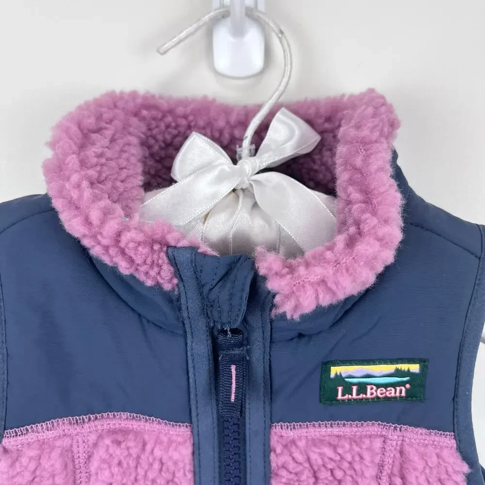 L.L. Bean Infants' Sherpa Fleece Vest Mauve Berry Carbon Navy 6-12 Months NWT